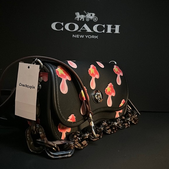 Coachtopia Wavy Dinky Leather Mushroom Print Chain Crossbody Purse Coach - Picture 12 of 16